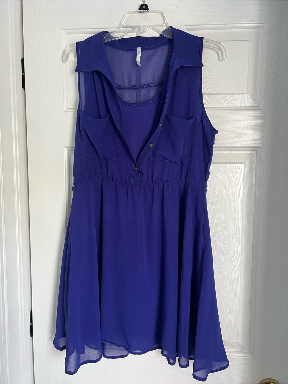 NINE BIRD Purple Sheer Overlay Utility Pocket Dress M